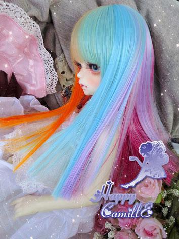 BJD Girl Mix Color Wig Straight Hair for SD/MSD Size Ball-jointed Doll