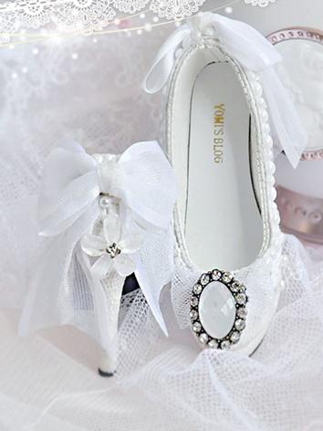 BJD Girl/Female White High-heel Shoes for SD/MSD size Ball-jointed Doll