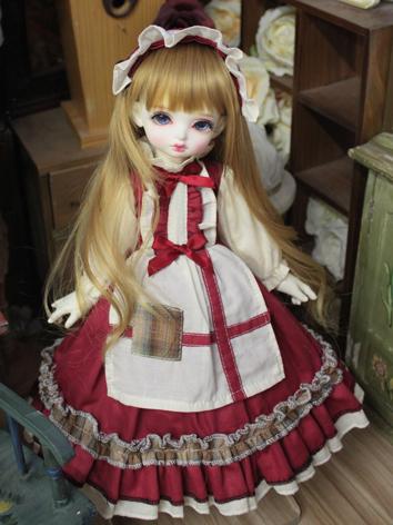 BJD Clothes Red Retro Dress with Headwear for YOSD/MSD/SD Size Ball-jointed Doll