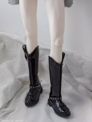 BJD Doll Shoes Point Toe Patent Leather Zip Boots for SD Size Ball Jointed Doll