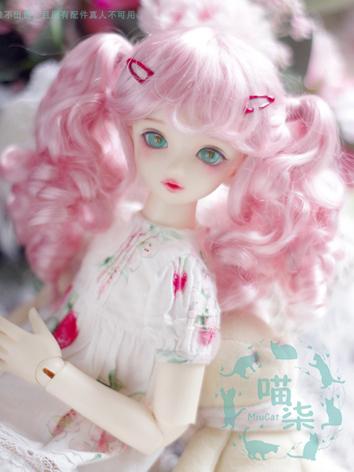 BJD Wig Girl Pink Curly Hair for MSD Size Ball-jointed Doll