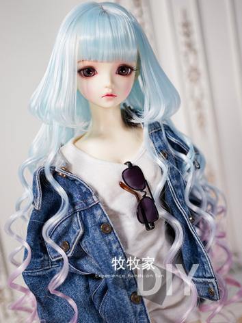 BJD Wig Girl Blue Straight&...