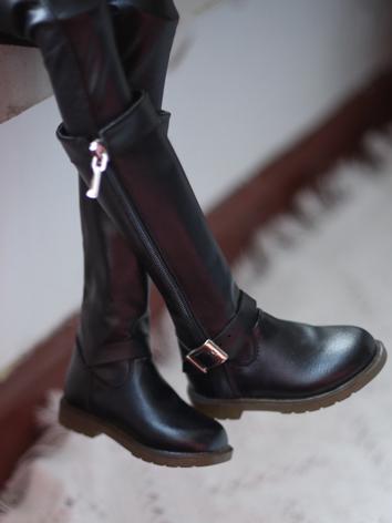 BJD Shoes Black Mid-high Leather Boots for SD/70CM Size Ball-jointed Doll