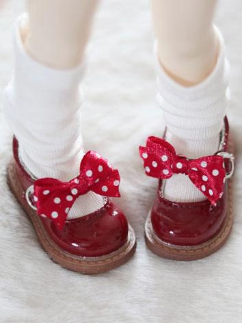 BJD Shoes Red/Black Bow-kno...