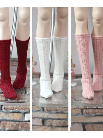 BJD Socks 1/3 Wine/White/Pi...