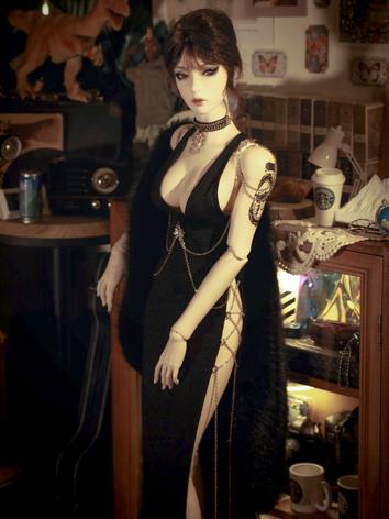 BJD Clothes Girl Female Long Dress Fur Tippet Suit for MSD MDD SD 70 ID75 HID Size Ball-jointed Doll