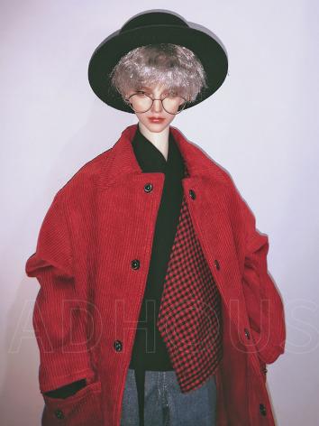 BJD Baby Winter Corduroy Red Lapel Long Coat for 68cm/73cm/75cm Size Ball Jointed Doll