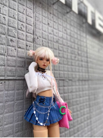 BJD Clothes Denim Skirt White Top Suit for DD/MSD Size Ball-jointed Doll