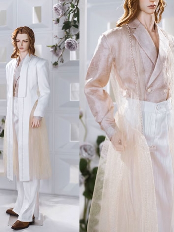 BJD Clothes White Coat Gauze Wrap Pants for Muscle75cm Size Ball-jointed Doll