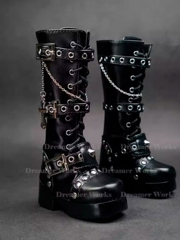 BJD Shoes Metal Punk Black Boots for SD MSD Ball-jointed Doll