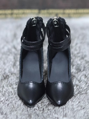 BJD Shoes Black White Point Toe High Heel Shoes for SD Size Ball Jointed Doll