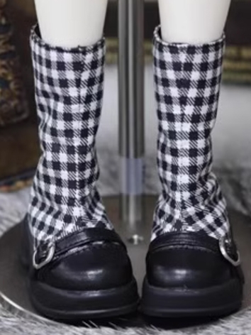 BJD Shoes Black Brown Plaid...