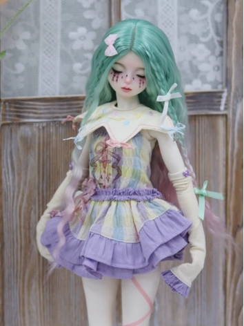 BJD Wig Girl Green Pink Lon...