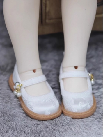 BJD Shoes Girl White Embroi...