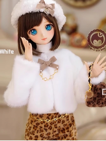 BJD Clothes Girl White Short Fuzzy Coat for MSD SD Size Ball-jointed Doll