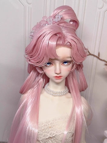 BJD Wig Girl Pink Black White Ancient Style Wig for SD MSD Size Ball-jointed Doll