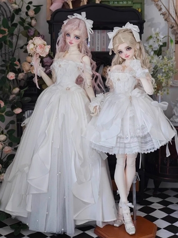 Cyan Forest BJD Clothes Girl White Dress Suits for SD 68cm 70cm Size Ball-jointed Doll