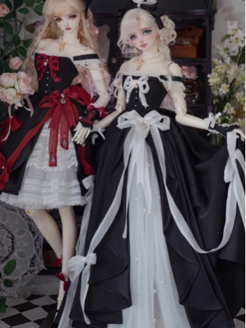 Cyan Forest BJD Clothes Girl Black White Red Dress Suits for SD 68cm 70cm Size Ball-jointed Doll